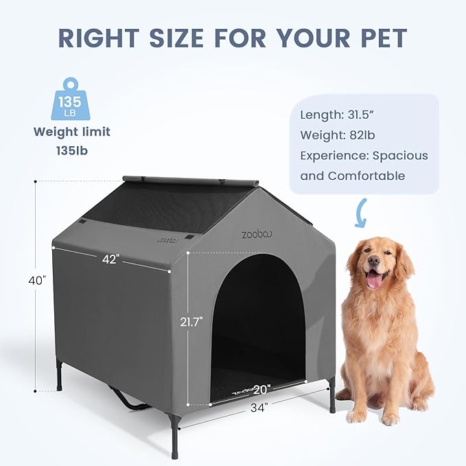 Large outdoor dog house Elevated dog bed shelter Weatherproof dog house for large breeds 42-inch dog house for German Shepherd Durable 600D PVC dog kennel Breathable mesh fabric dog house Dog house for rain and sun protection Sturdy dog house with reinforced steel frame 2-in-1 dog house with elevated bed